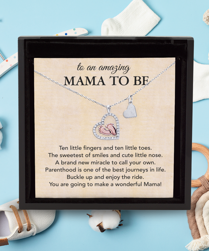 Soon To Be Mom, First Time Mama To Be, You Are A Wonderful Mama - .925 Sterling Silver Baby Feet Necklace With Amazing Message Card