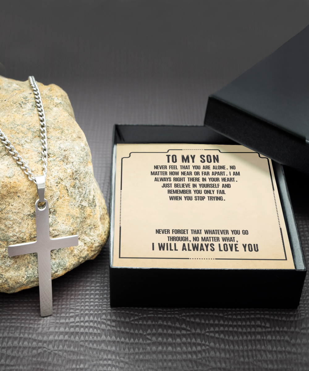 To My Son, Silver Cross Necklace Gift For Son, Believe In Yourself Son, I Love You Son, 18th Birthday Gift Son, Mom To Son Gift Ideas, Father Son Message Card Gift