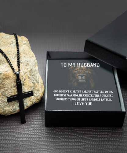 To My Husband, Black Cross Necklace To Husband, Father's Day Gift To Husband, Christmas Gift For Husband, Faith Gift To Husband