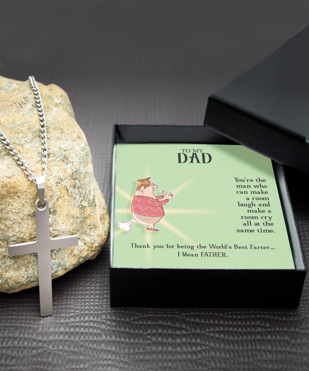 To My Dad, Silver Cross Necklace For Dad, World's Best Farter Dad, Father's Dad Gift From Daughter, Best Dad In The World