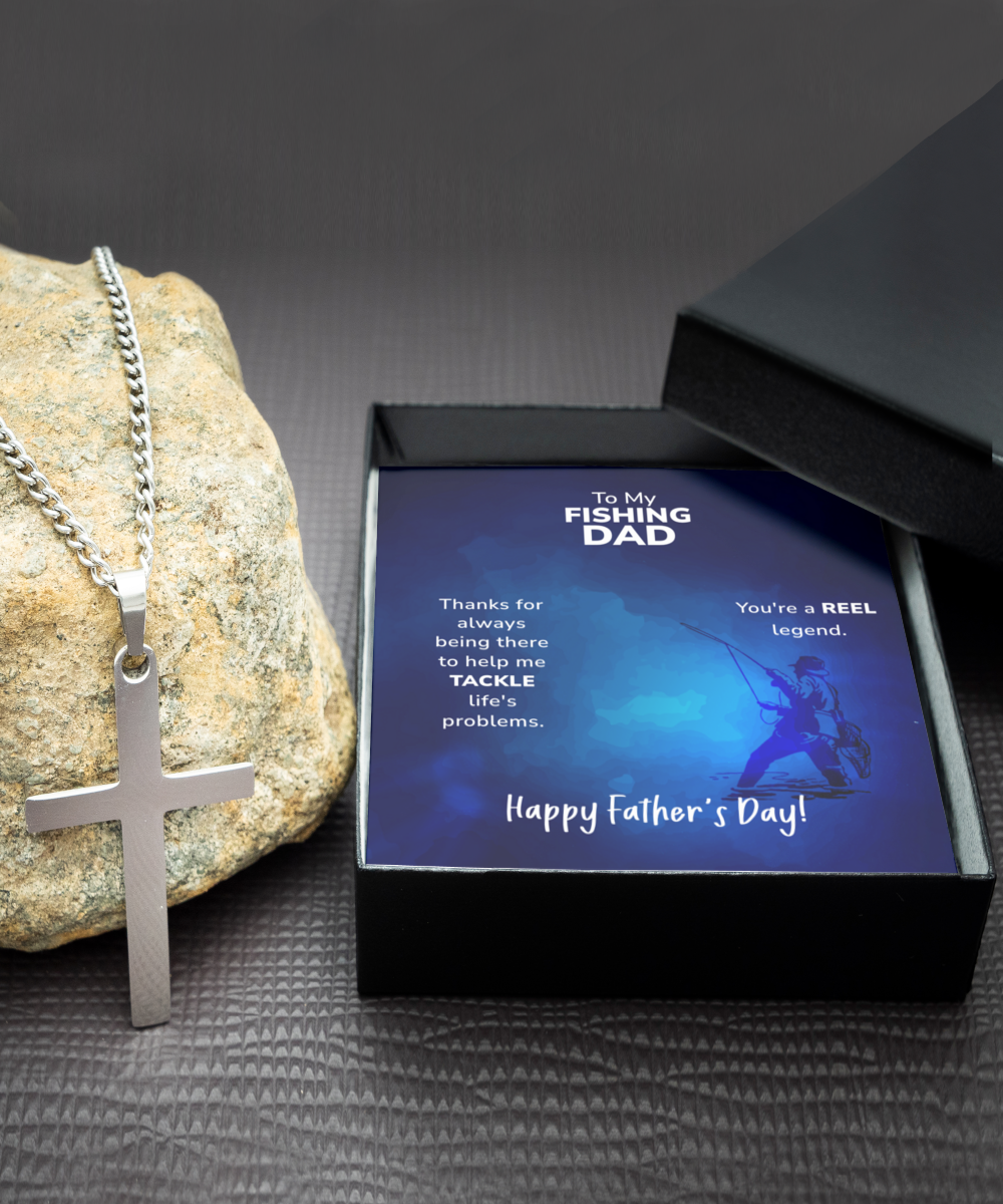 Silver Cross Necklace To My Fishing Dad, Reel Legend Dad, Father's Day Gift Ideas, Best Dad Ever, Gift For Dad From Daughter