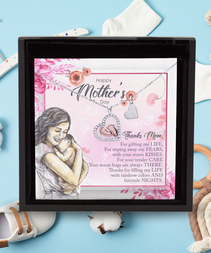 Happy Mother's Day, Thank You Mom, Gift For Mother, Gift With Love To My Mother  - .925 Sterling Silver Baby Feet Necklace With Message Card