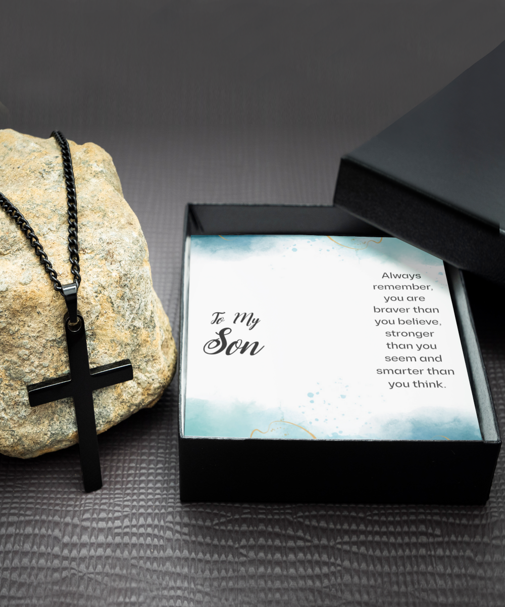 To My Son Black Cross Necklace, Message Card Gift For Son, Mother Son Gifts, Religious Gifts For Son, Son 21st Birthday, Inspirational Message From Father