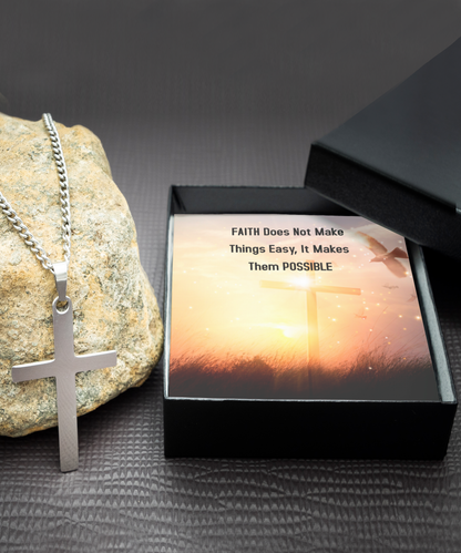 Christian Gifts For Men, Silver Cross Necklace For Him, Faith Gifts, Gift For Her, Encouragement Jewelry Message Card, Bible Verse Gift