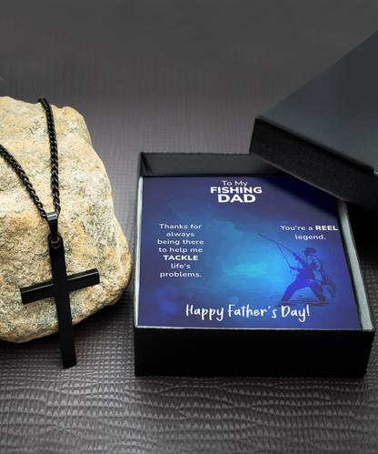 Black Cross Necklace To My Fishing Dad, Reel Legend Dad, Father's Day Gift Ideas, Best Dad Ever, Gift For Dad From Daughter