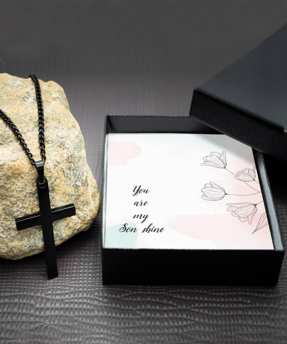 To My Son Shine, Black Cross Necklace For Son, Gift for Son From Mom, Birthday Gift Son, Mother and Son, From Dad To Son