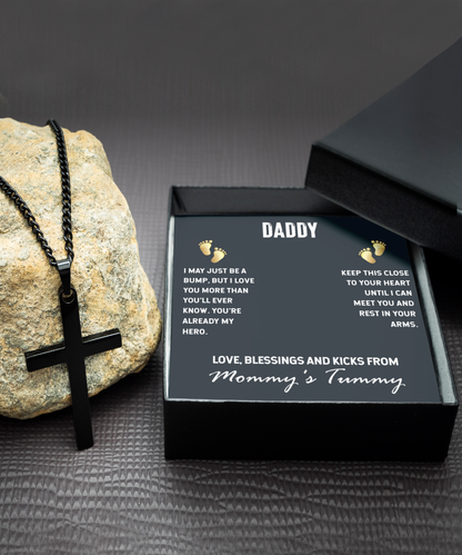 To My Daddy From Mommy's Tummy, Black Cross Necklace For Daddy, Father's Day Gift For New Daddy, First Time Daddy To Be