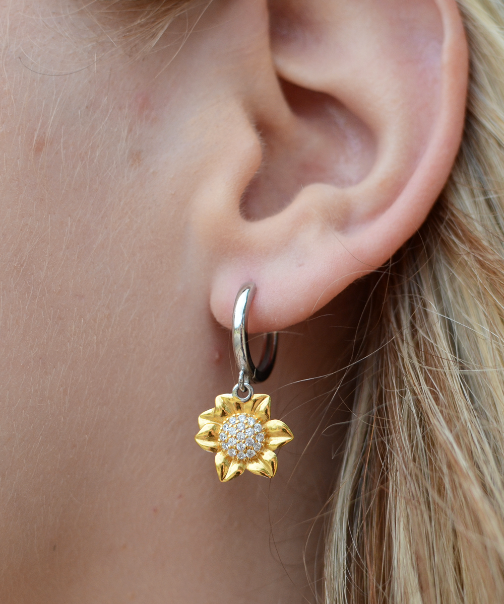 Thank You Teacher, Jewelry Gift From Student, Appreciation Gift For Teacher, Wonderful Teacher - .925 Sterling Silver Sunflower Earrings With Message Card